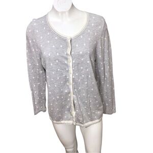 Talbots Cashmere Blend Cardigan Sweater 1XP Petite Gray Polka Dot Button Up NEW